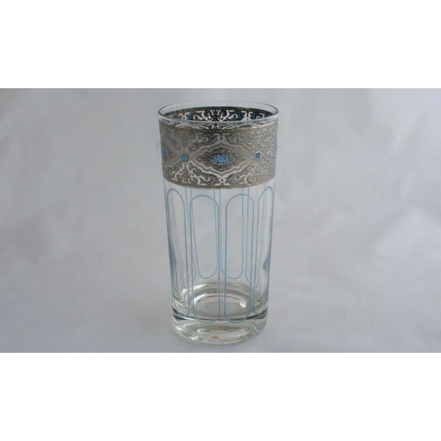 Hollywood Regency Vintage Culver Glass Silver Lattice Highball Glasses - Set of 8 For Sale - Image 3 of 4