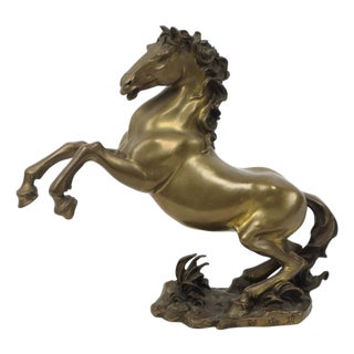 Vintage Feng Shui Bronze Rearing Horse Statue, 1950s For Sale