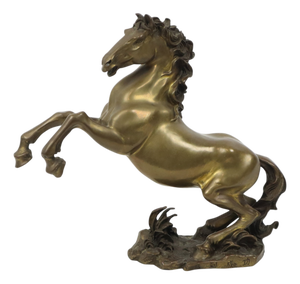Vintage Feng Shui Bronze Rearing Horse Statue, 1950s