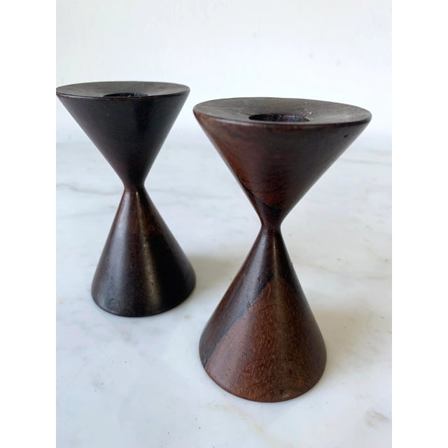 Mid-Century Modern Mid-Century Turned Brazilian Rosewood Danish Modern Candlesticks- a Pair For Sale - Image 3 of 9