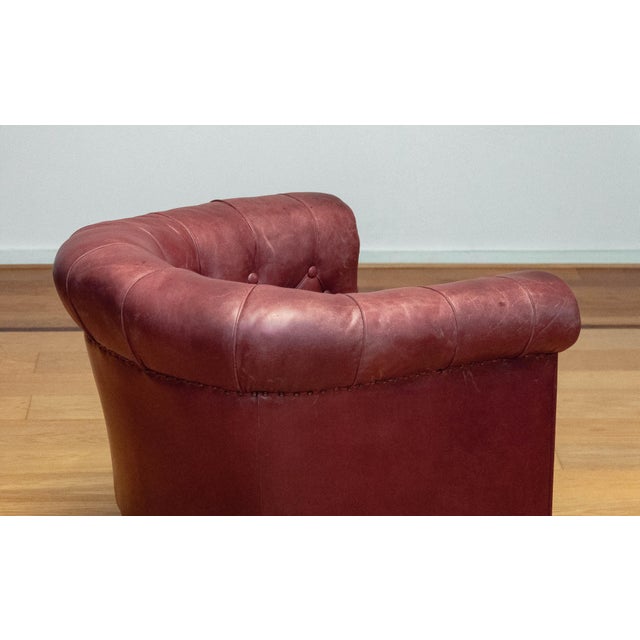 Swedish Red-Brown Leather Chesterfield Armchair, 1930s For Sale - Image 10 of 12