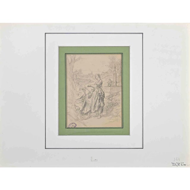 Frédric Theodore Lix, Figures of Women, Original Pencil Drawing, 19th Century For Sale