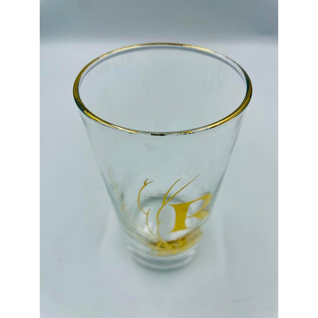 Transparent Rare Mid 20th Century Gold Leaf Monogram “R” Highball Glasses – Set of 6 For Sale - Image 8 of 12