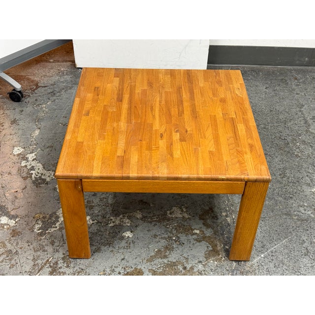 Design Plus Gallery presents a Vintage Modernist Butcher-Block Oak Side Table. The square tabletop is assembled from...