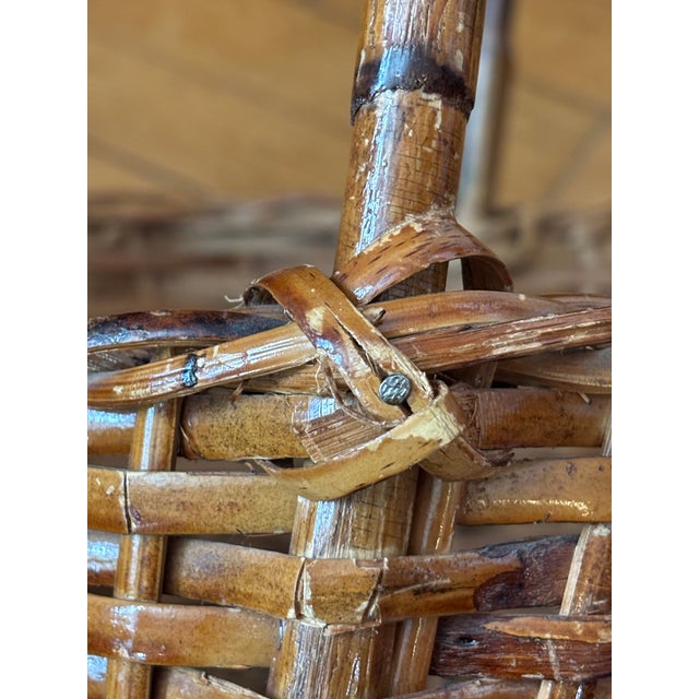 Large Antique Heart-Shaped Bamboo Basket With Handle For Sale - Image 9 of 10