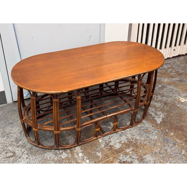 Italian Rattan & Wood Coffee Table, Circa 1970's For Sale - Image 12 of 12