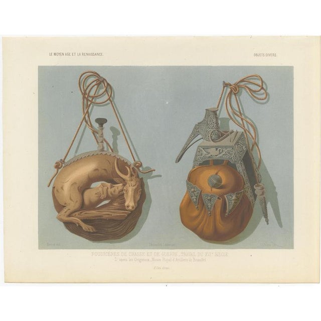 After Rivaud, Hunting and War Powder Flasks, Brussels Artillery Museum, 1851, Chromolithograph For Sale - Image 3 of 9