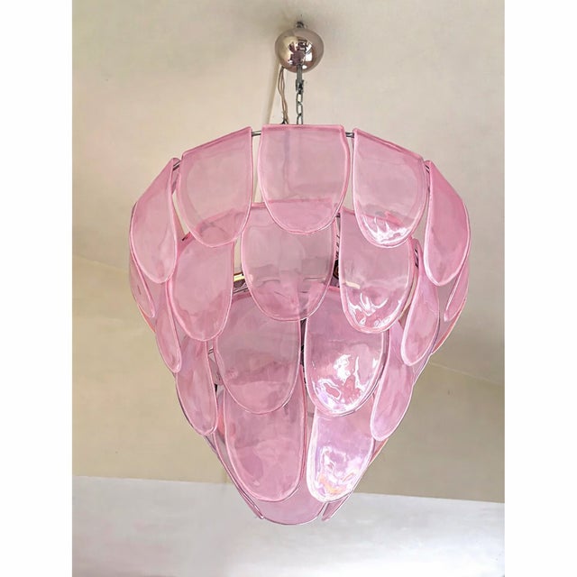 Glass Italian Contemporary Modern Pink Sanded "Petals" Murano Style Glass Chandelier For Sale - Image 7 of 7