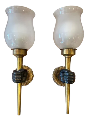 André Arbus French Bronze Neoclassical Hand Wall Lights/Sconces