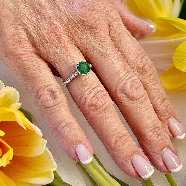 Natural Emerald Diamond Ring Size 6.5 14k W Gold 1.93 TCW Certified For Sale - Image 10 of 11