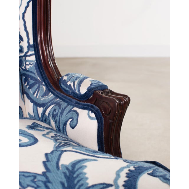 Early 20th Century Louis XV Style Wingback Bergere Á Oreilles Crewel Work For Sale - Image 5 of 18