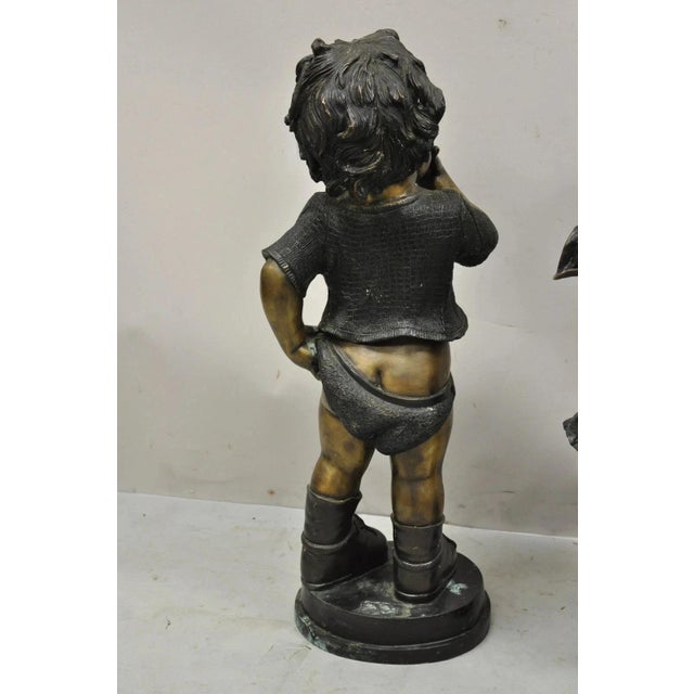 Late 20th Century Victorian Style Cast Bronze 29" Little Boy and Girl Statue Figure - A Pair For Sale - Image 4 of 12