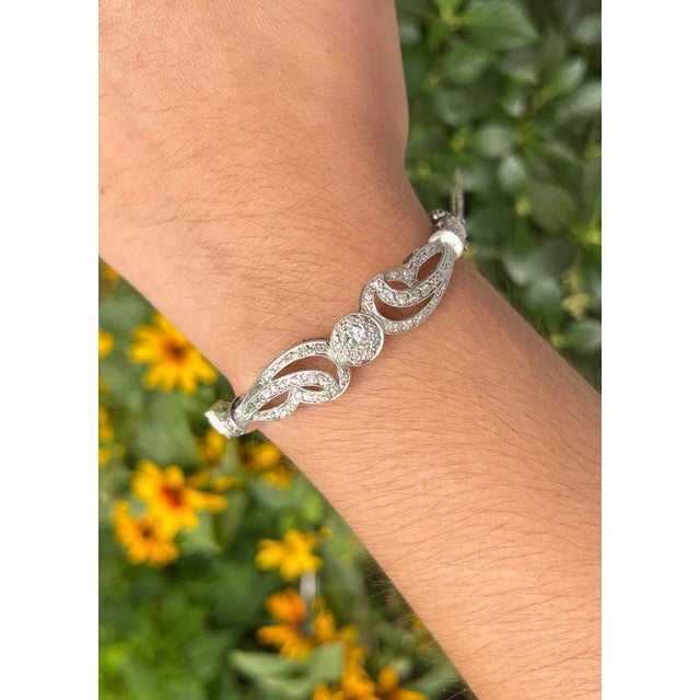 Metal Vintage Retro Old European Cut Diamond Bangle With Filigree and Milgrain Finish For Sale - Image 7 of 7