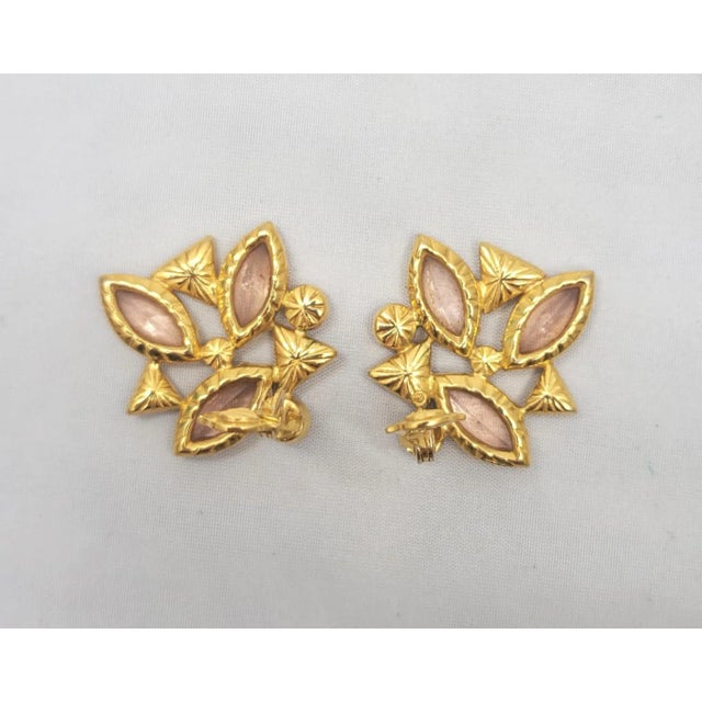 Vintage 1980s Signed Yves Saint Laurent Coral Enamel & Pink Rhinestones Clip Earrings - 2 Pieces For Sale - Image 9 of 9