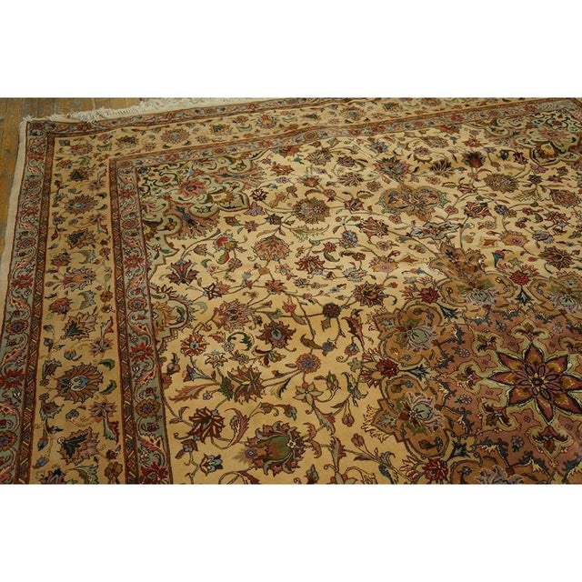 Beige 1940s Antique Beige Shah Abbas Floral Traditional Tabriz Knotted Wool Carpet Rug For Sale - Image 8 of 12