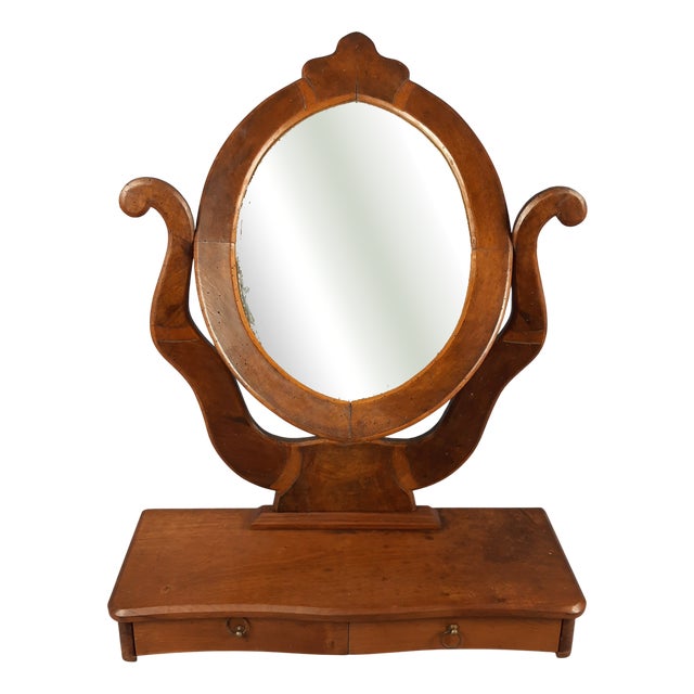 Antique Tilting Wooden Table Mirror with Drawers, 1930s For Sale