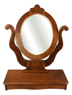Antique Tilting Wooden Table Mirror with Drawers, 1930s