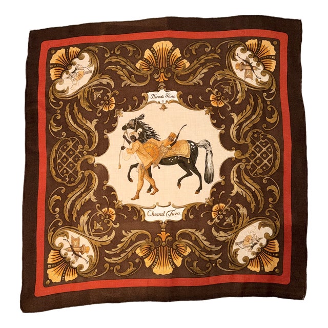 Late 20th Century Hermes Cheval Turc Silk/Cashmere Scarf For Sale