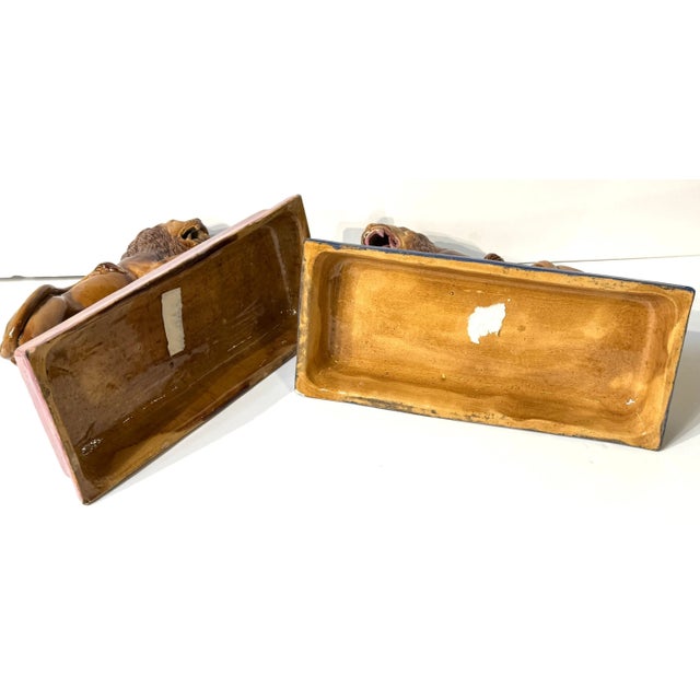 Rare Pair of Ralph Wood Staffordshire Medici Lions in Pink and Blue Bases For Sale - Image 9 of 12