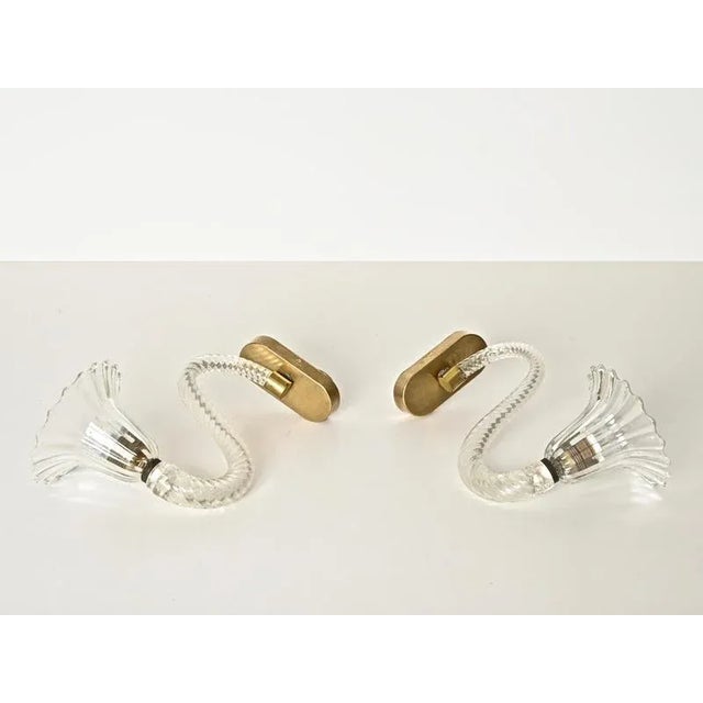 Large Murano Glass and Brass Flower Sconces from Barovier, Italy, 1950s, Set of 2 For Sale - Image 9 of 18