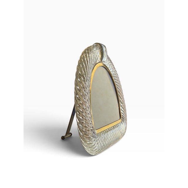 20th Century Crescent-Shaped Photo Frame in Murano Glass and Brass by Tommaso Barbi, 1920s, in Flawless conditions....