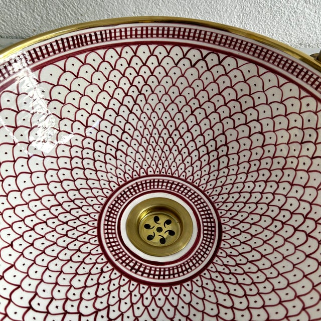 Gold Ceramic Sink With 14k Gold Rim Vessel Round Sink Bowl Basin With Drain For Sale - Image 8 of 10