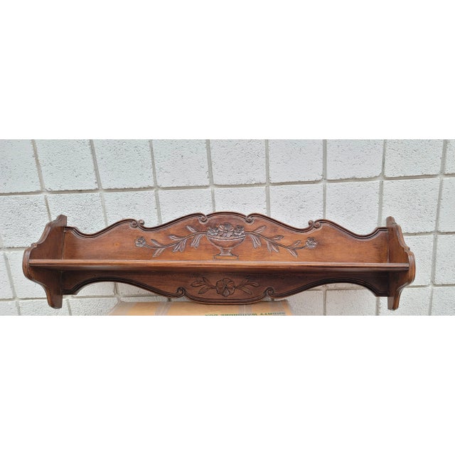 Large 1960s Vintage Carved Walnut French Wall Shelf 47" For Sale - Image 10 of 10