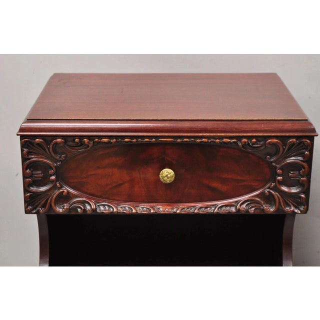 Vintage Chinese Chippendale Mahogany 2 Drawer Nightstands Bedside Tables - Pair For Sale - Image 4 of 12