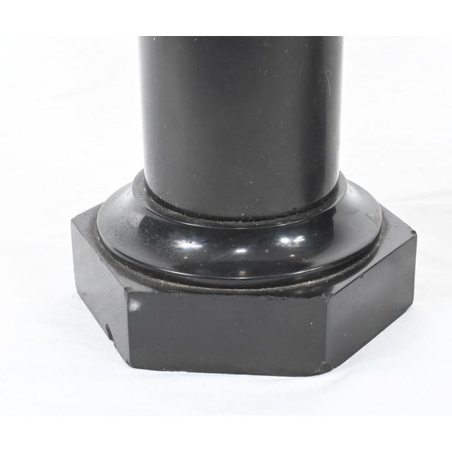 You are viewing a refined pair of Italian bronze Grand Tour urns Classic campana form and stand on the marble pedestal...