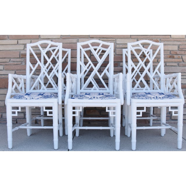 1950s Chinoiserie Faux-Bamboo Chippendale-Style Dinning Armchairs - Set of 6 For Sale - Image 13 of 13