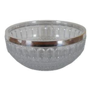 Mid Century Pressed Glass Silver Plate Centerpiece Fruit Serving Bowl