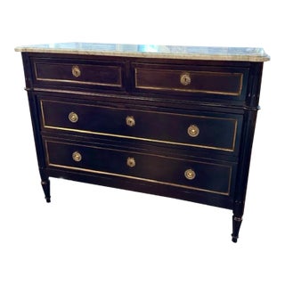 Vintage Black Lacquered Chest With Carrara Marble Top For Sale