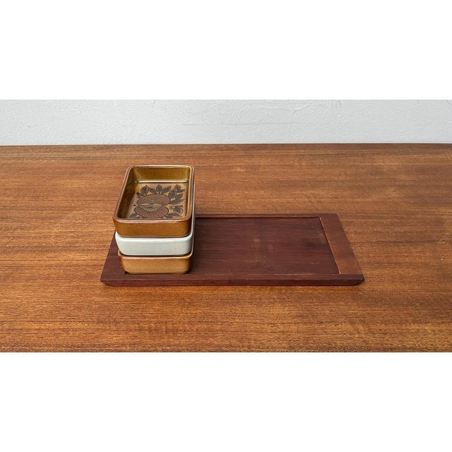 Blue Mid-Century West German Pottery WGP Stacking Bowls with Teak Tray, 1960s, Set of 4 For Sale - Image 8 of 18