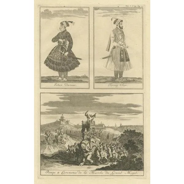 Chatelain, Portraits of Emperors and a Parade for The Grand Mogul, 1719, Print For Sale - Image 3 of 6
