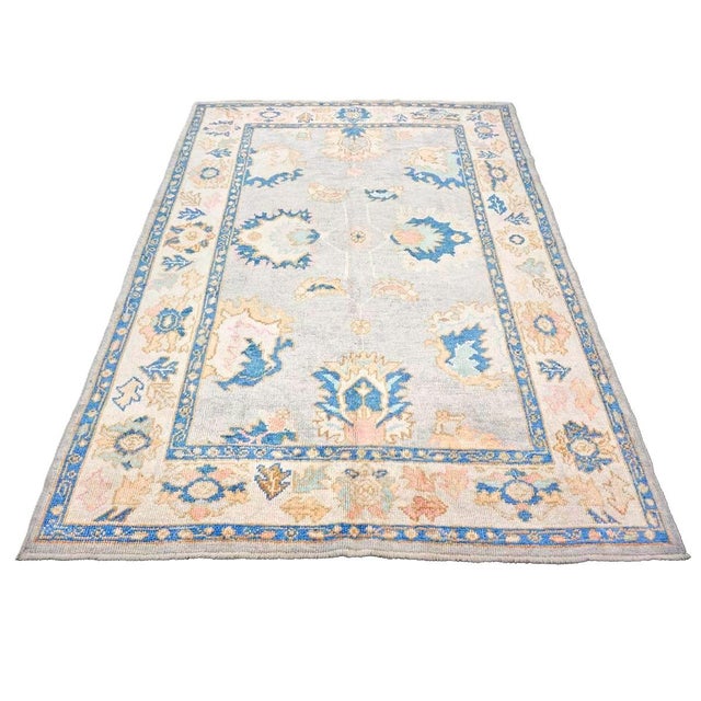 Traditional 21st Century Turkish Oushak 5X7 Gray, Ivory & Slate Blue Handmade Area Rug #1144211 For Sale - Image 3 of 13