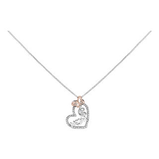Two Tone .925 Sterling Silver 1/5 cttw Diamond "Mom" and Heart Pendant Necklace (H-I, I1-I2) For Sale