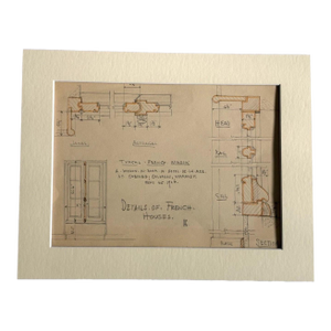 Antique 1920s Walter Church Drawing in 11x14 Mat: French Houses, Cabourg France