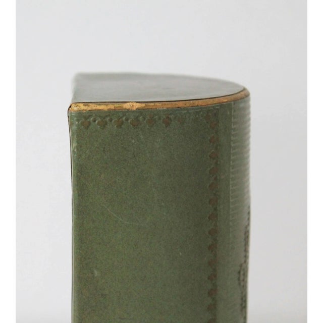 Mid 20th Century Vintage Olive Green Leather Wrapped Bookend For Sale - Image 5 of 9