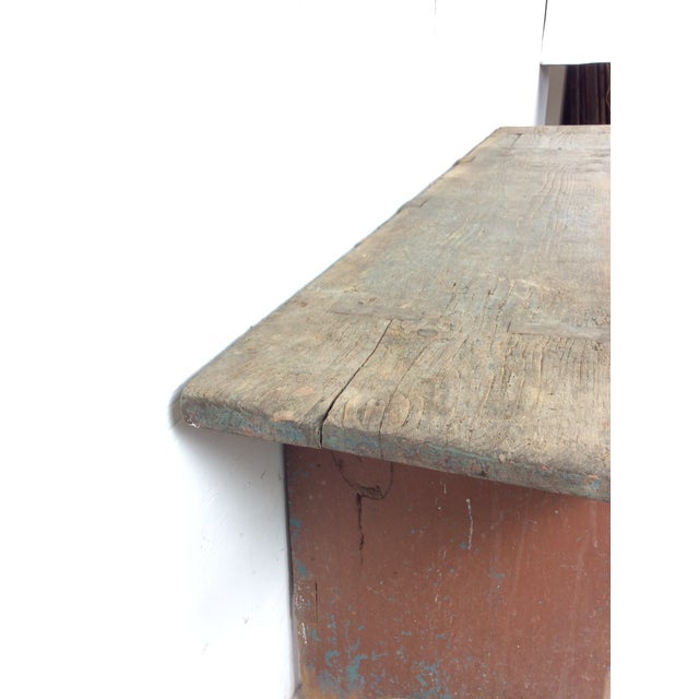 Antique Primitive Farmhouse Wood Bench With Chippy Paint Patina For Sale - Image 12 of 18