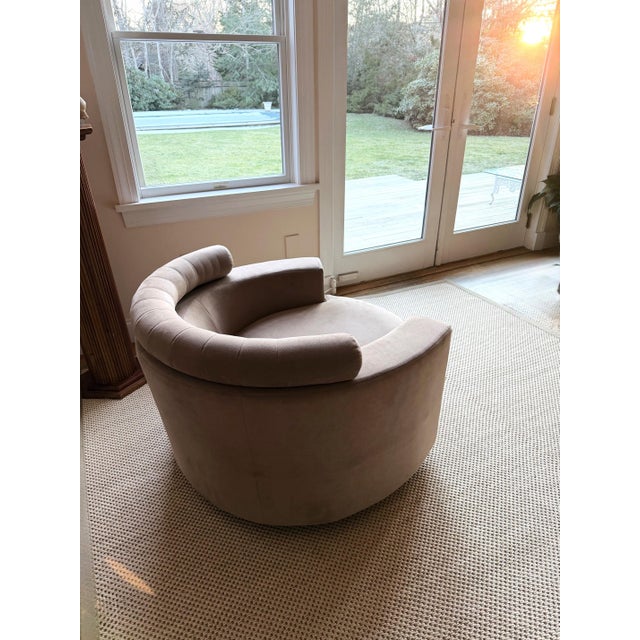 Roche Bobois Sculptural Circular Swivel Lounge Chair in Camel Suede Attributed to Vladimir Kagan For Sale - Image 16 of 18