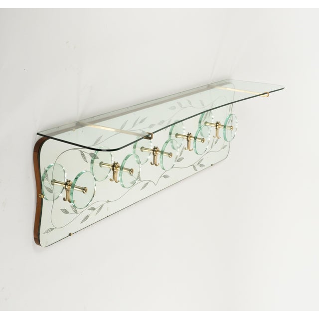 Midcentury Coat Rack Shelf in Brass and Glass from Cristal Art, 1950s For Sale - Image 8 of 18