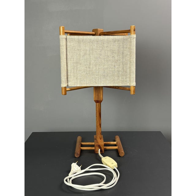 Beige Mid-Century Modern Scandinavian Pine Table Lamp with Square Fabric Shade, 1970s For Sale - Image 8 of 15