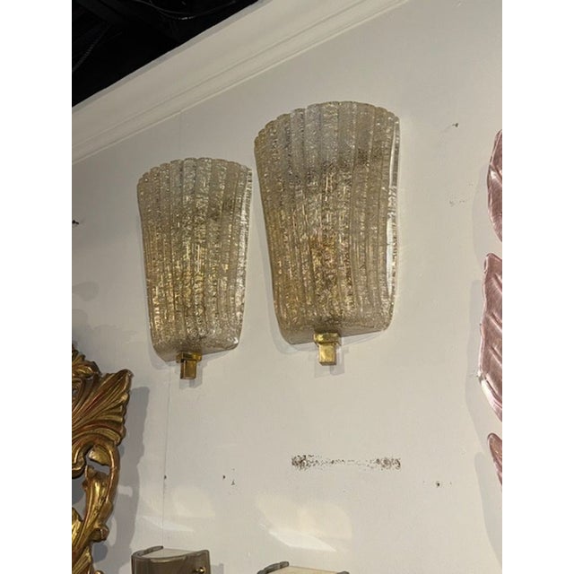 Pair of Modern Gold "Granola" Murano Glass Shell Form Sconces For Sale - Image 4 of 5