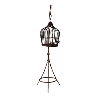 19th Century French Iron Bird Cage With Stand For Sale