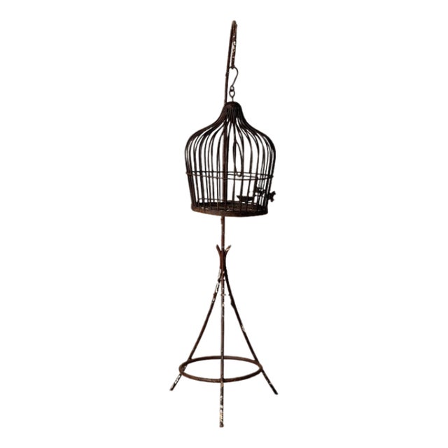 19th Century French Iron Bird Cage With Stand For Sale