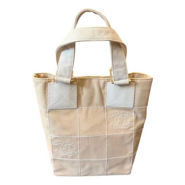 A Vintage 2000s Chanel Beige Canvas Tote Bag in Excellent Condition For Sale