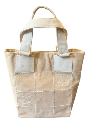 A Vintage 2000s Chanel Beige Canvas Tote Bag in Excellent Condition