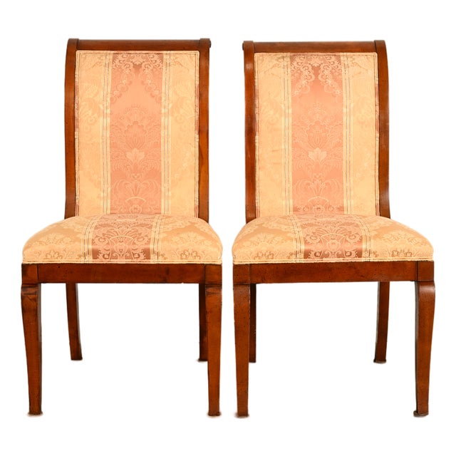 Baker Furniture Style Regency Carved Mahogany Dining Chairs, Pair For Sale