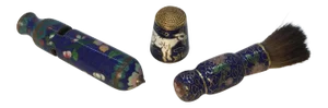 Vintage Cloisonné Whistle , Shaving Brash and Thimble - Set of 3