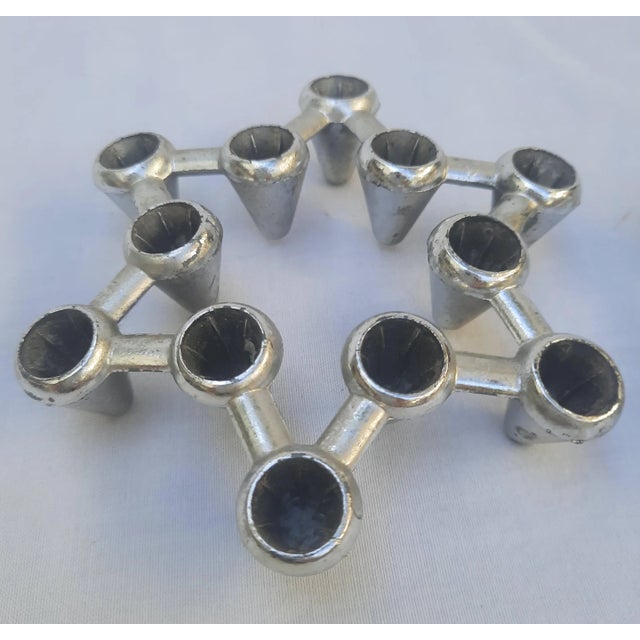 Metal 1970s Chrome-Plated Star-Shaped Metal Cluster Candle Holders - a Pair For Sale - Image 7 of 9